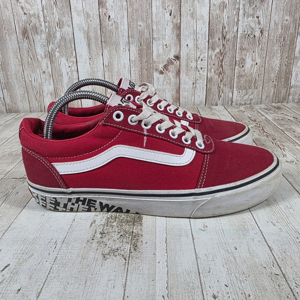 Vans Ward Womens 9.5 Red White Low Top Canvas Skate Shoes Off The Wall Midsole
